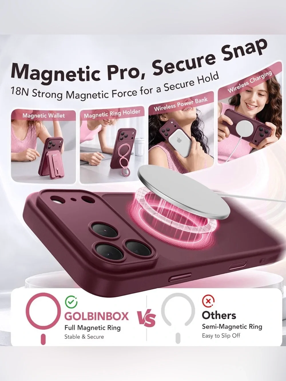 Magnetic & Shockproof for iPhone 17 Pro Max Case Wine Red